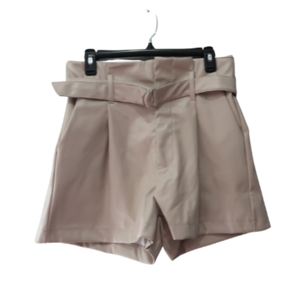 High Waisted Belted PU Leather Shorts